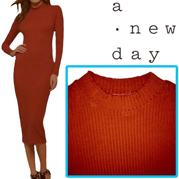 Rust Orange Dress 3/4 Sleeve Mock Neck Long Sleeve Sweater Dress A New Day XXL - Picture 2 of 14